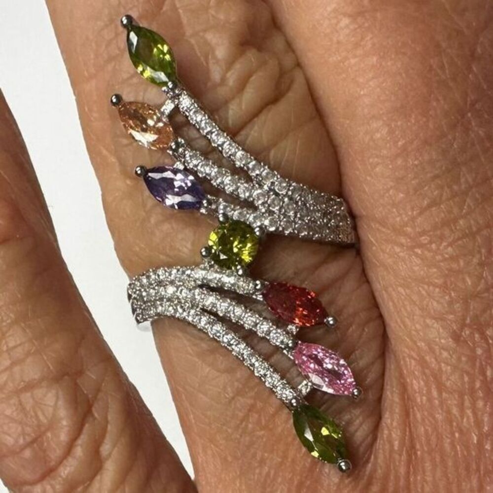 multi stone bypass ring silver